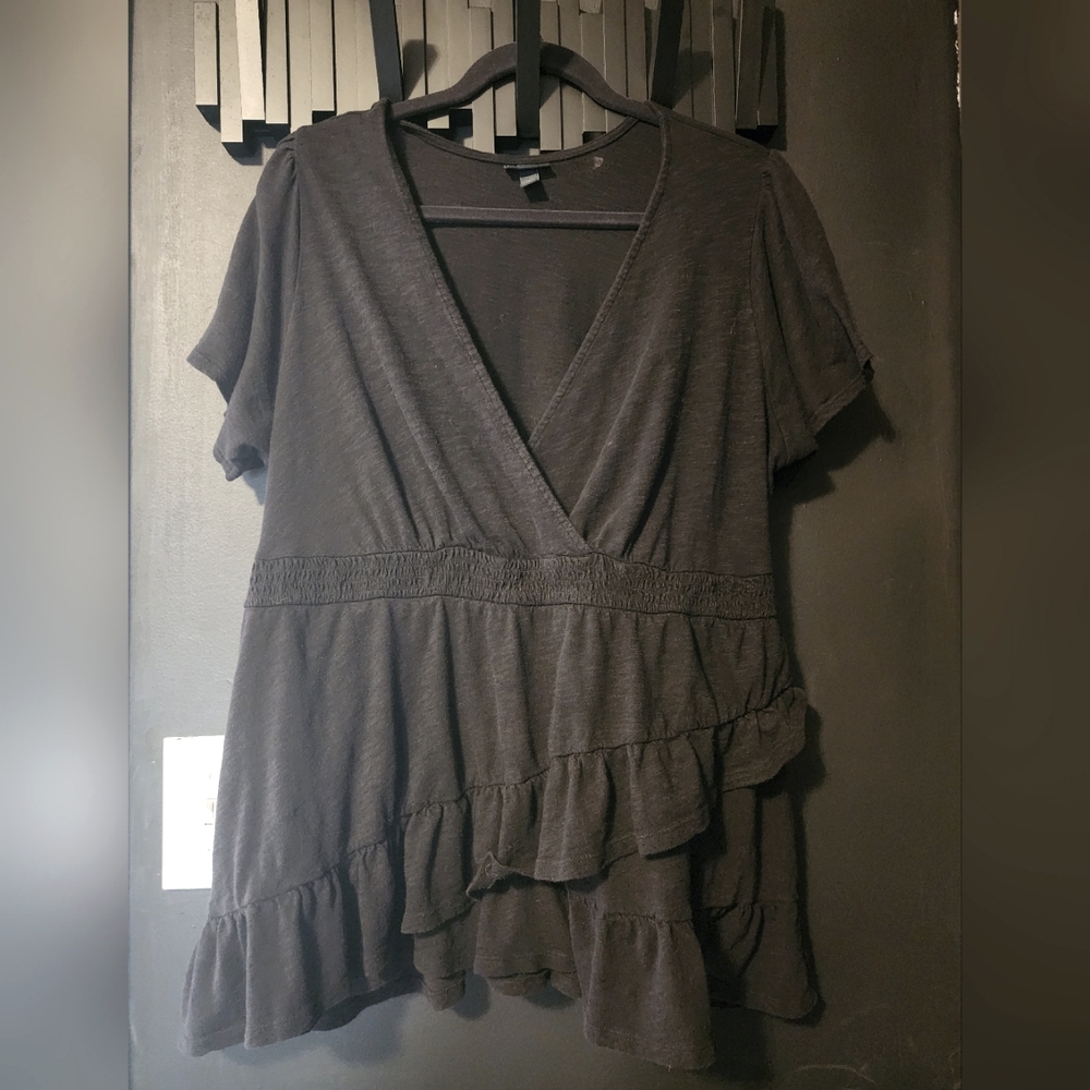 Torrid Black Ruffle Faux Wrap Shirt